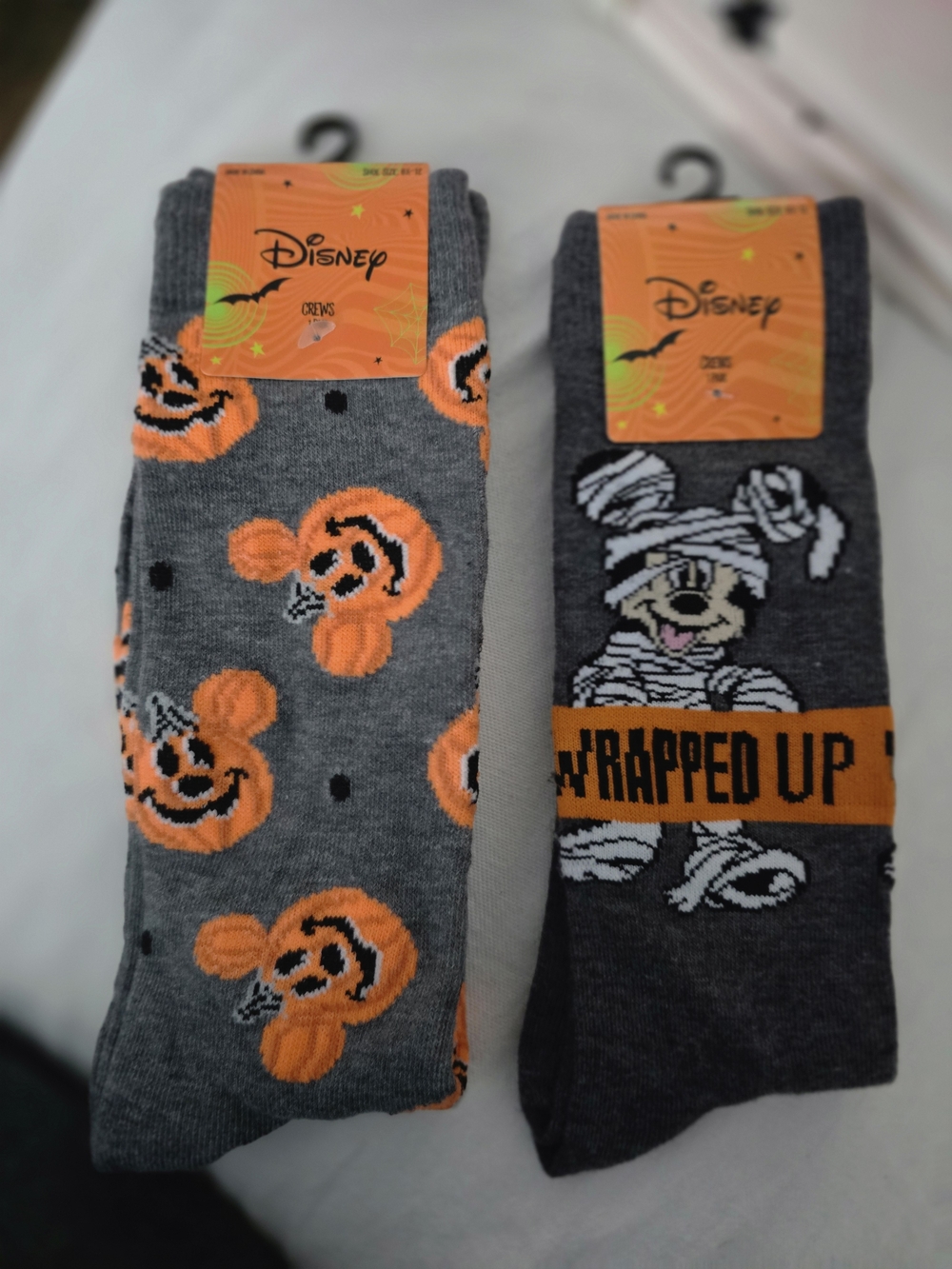 Disney Gray & Orange Mickey Pumpkin Crew Socks Mens - 2 Pack
